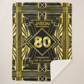 80e verjaardag Art Deco Gold Black Grote Gatsby Sherpa Deken (Voorkant)
