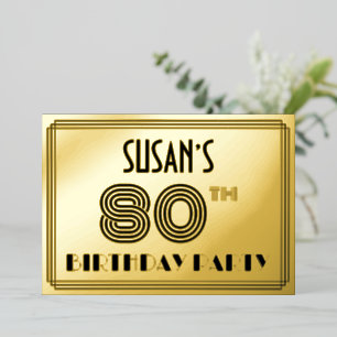 80e verjaardag — Art Deco Style "80" en naam Folie Uitnodiging