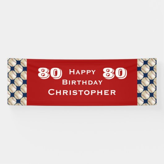 80e verjaardag Baseball, naam: Red Blue White Spandoek (Horizontaal)