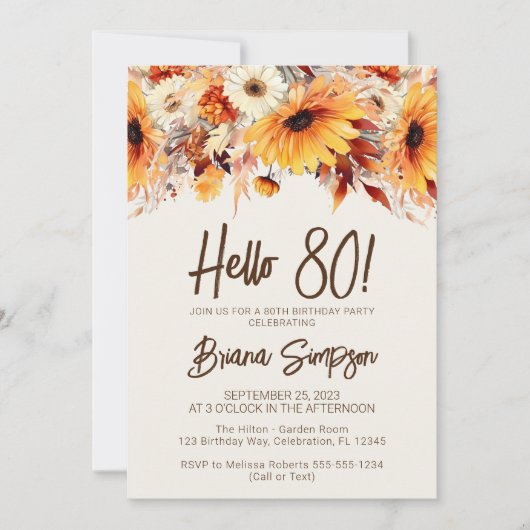 80e verjaardag Beige Herfst Floral Kaart (Voorkant)