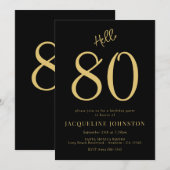 80e verjaardag Black and Gold Kaart (Voorkant / Achterkant)