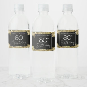 80e verjaardag Black en Gold Waterfles Etiket