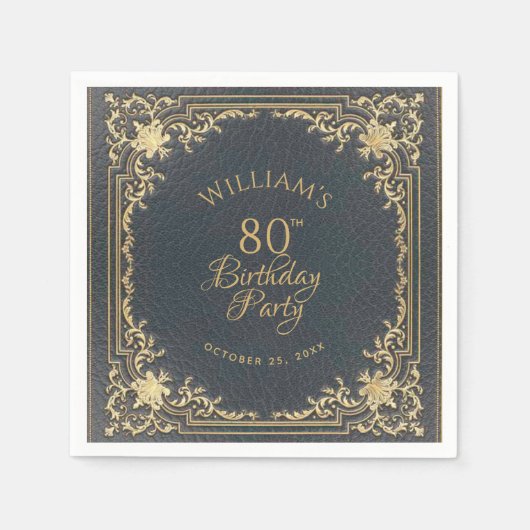 80e verjaardag blauw goud Elegant Script Servet (Voorkant)