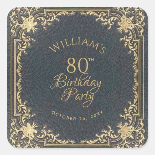80e verjaardag blauw goud script Elegant Vierkante Sticker (Voorkant)