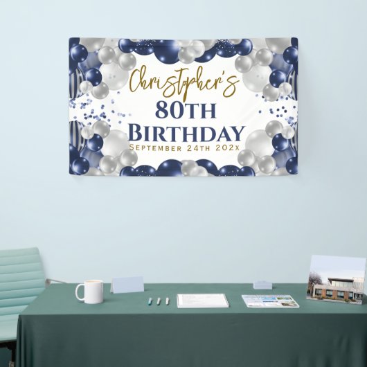 80e verjaardag blauwe ballonnen feest welkom spandoek (Beurs)