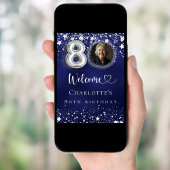 80e verjaardag blauwe zilveren sterren foto welkom poster