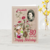 80e Verjaardag Bloemen  Foto Kaart (Gele Bloem)