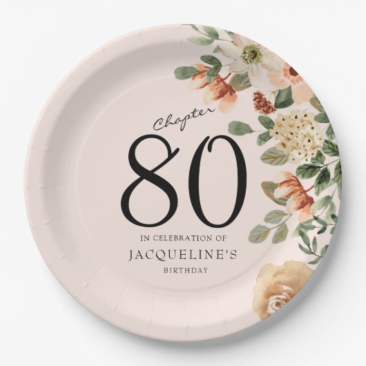 80e verjaardag  Bloemen Papieren Bordje (Voorkant)