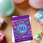 80e Verjaardag Bloemen Roze Groene Inspirerende Ka Kaart