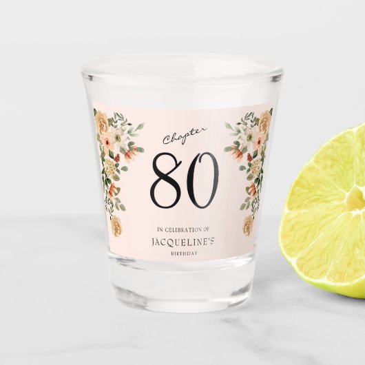 80e verjaardag  Bloemen Shot Glas (Voorkant)