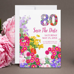 80e verjaardag bloemenmodern Save The Date Kaart