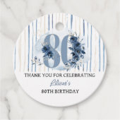80e verjaardag Bloemennummer Kustblauwe Partij Bedankjes Labels (Voorkant)