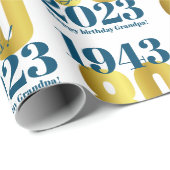 80e verjaardag Blue Gold Cadeaupapier (Rol Hoek)