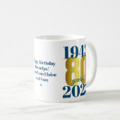 80e verjaardag Blue Gold Koffiemok (Voorkant rechts)