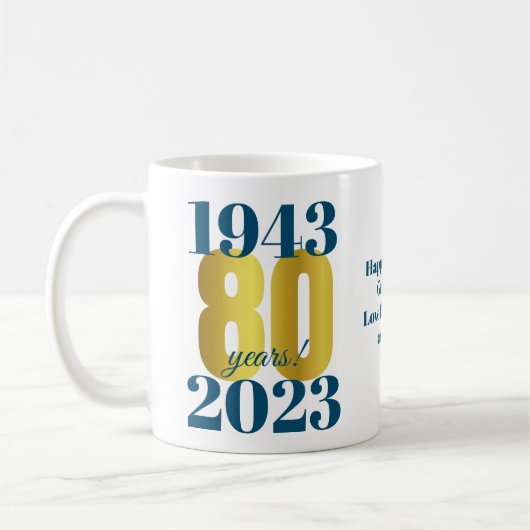 80e verjaardag Blue Gold Koffiemok (Links)