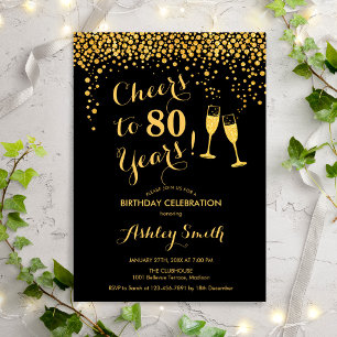 80e verjaardag - Cheers tot 80 jaar Gold Black Kaart