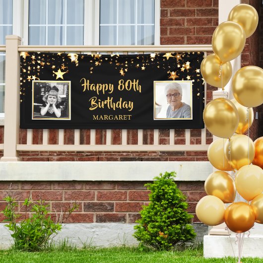 80e verjaardag dan & nu foto's gepersonaliseerd spandoek