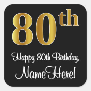 80e verjaardag - Elegant luxe Faux Gold-look # Vierkante Sticker