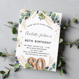 80e verjaardag eucalyptus greenery glitter elegant kaart