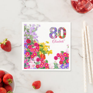 80e verjaardag Feest Bloemen Modern 80 jaar Servet