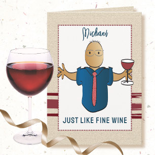 80e verjaardag Fine Wine Fun Male Cartoon Modern Kaart