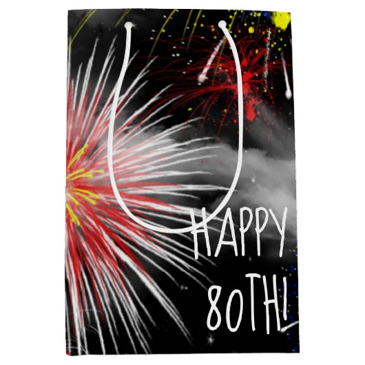 80e verjaardag Fireworks in clouds, middelgrote ta Medium Cadeauzakje (Voorkant)