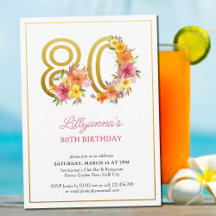 80e verjaardag  Floral Gold Number 80 I