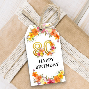 80e verjaardag Floral Gold Nummer 80 tot en met Cadeaulabel