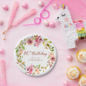 80e verjaardag Floral Wreath Papieren Bordje (Feest)