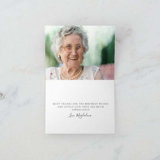 80e verjaardag Foto Blush Roze Bloemen Gevouwen Bedankkaart (Binnen)