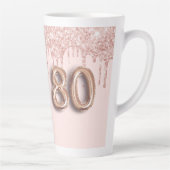 80e verjaardag foto roos goud glitter roze ballon latte mok (Rechts)