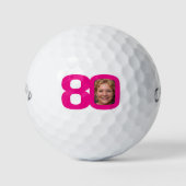 80e verjaardag foto roze en wit golfballen (Voorkant)