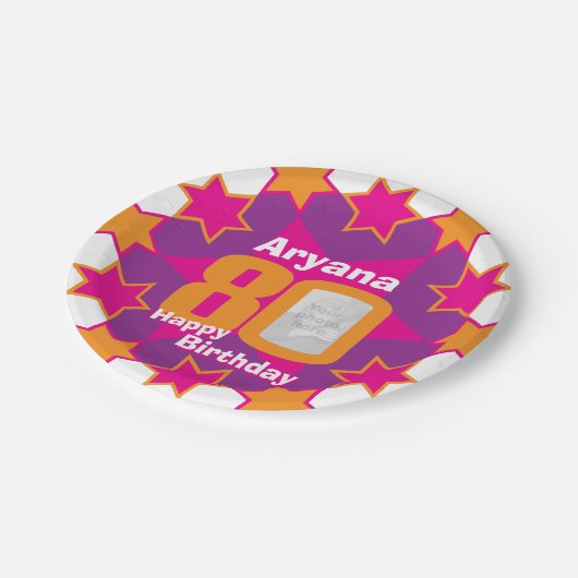 80e verjaardag foto roze ster paper bord (Gekanteld)