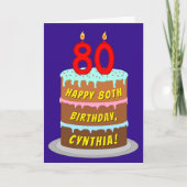 80e verjaardag: Fun Cake and Candles + Custom Name Kaart (Voorkant)