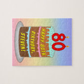 80e verjaardag: Fun Cake and Candles + Custom Name Legpuzzel (Horizontaal)