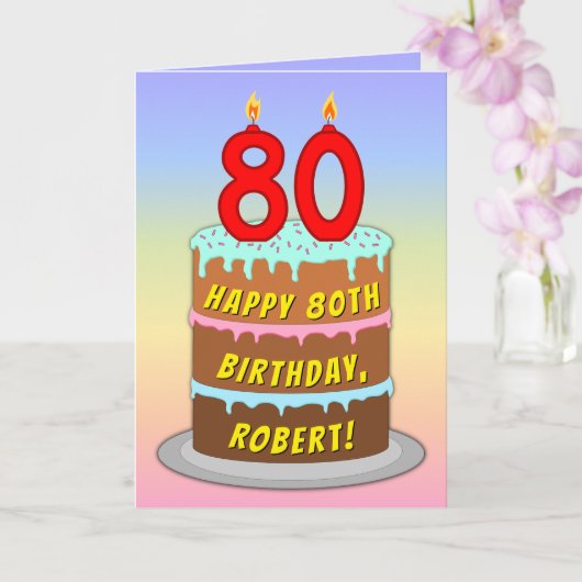 80e verjaardag — Fun Cake & Candles, w/ Eigen naam Kaart (Orchidee)