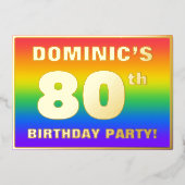 80e verjaardag: Fun, kleurrijk regenboogpatroon Folie Uitnodiging (Voorkant)