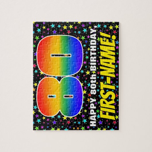 80e verjaardag — Fun, kleurrijk Star Field Pattern Legpuzzel (Verticaal)