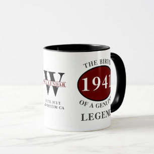 80e verjaardag Geboren 1941 Monogram Black Red Leg Mok