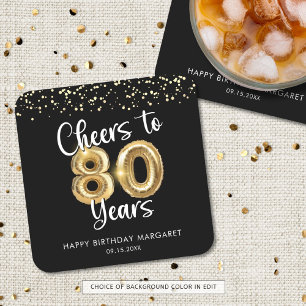 80e verjaardag gejuich voor 80 jaar zwart goud vierkante kartonnen onderzetter
