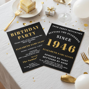 80e verjaardag Gepersonaliseerd Zwart & Goud 1946 Kaart