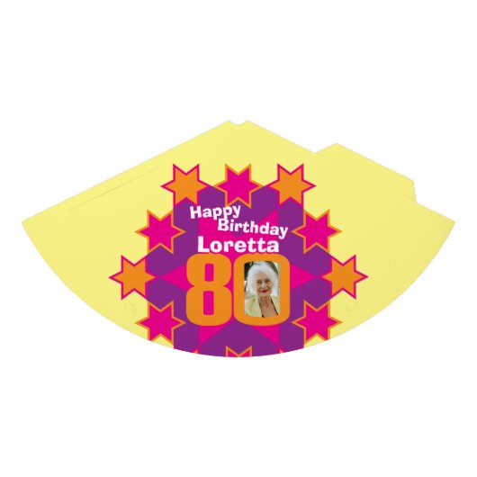 80e verjaardag gepersonaliseerde foto ster naam pe feesthoedjes (Voorkant)