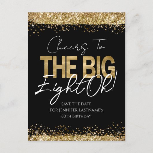 80e verjaardag Gold Black Sla het Briefkaart Datum (Voorkant)