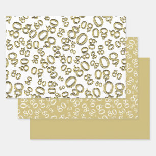 80e verjaardag Gold & White Number Pattern 80 Inpakpapier Vel