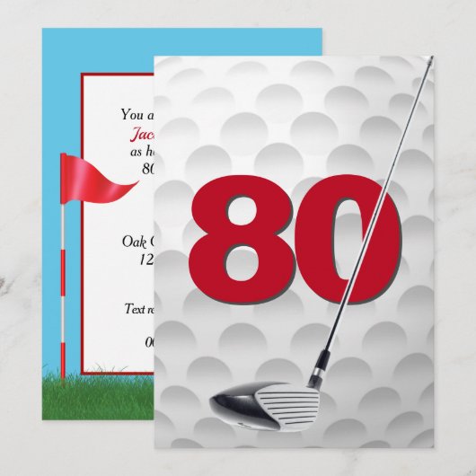 80e verjaardag golf themafeest kaart (Voorkant / Achterkant)