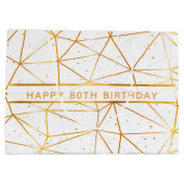 80e verjaardag: Goud geometrisch patroon op wit Groot Cadeauzakje (Achterkant)