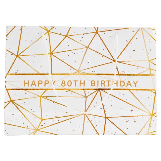80e verjaardag: Goud geometrisch patroon op wit Groot Cadeauzakje (Achterkant)