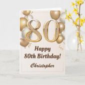 80e verjaardag goudballonnen en Confetti verjaarda Kaart (Gele Bloem)