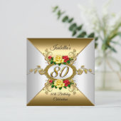 80e verjaardag Gouden gele rozen Kaart (Staand voorkant)