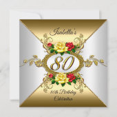 80e verjaardag Gouden gele rozen Kaart (Voorkant)